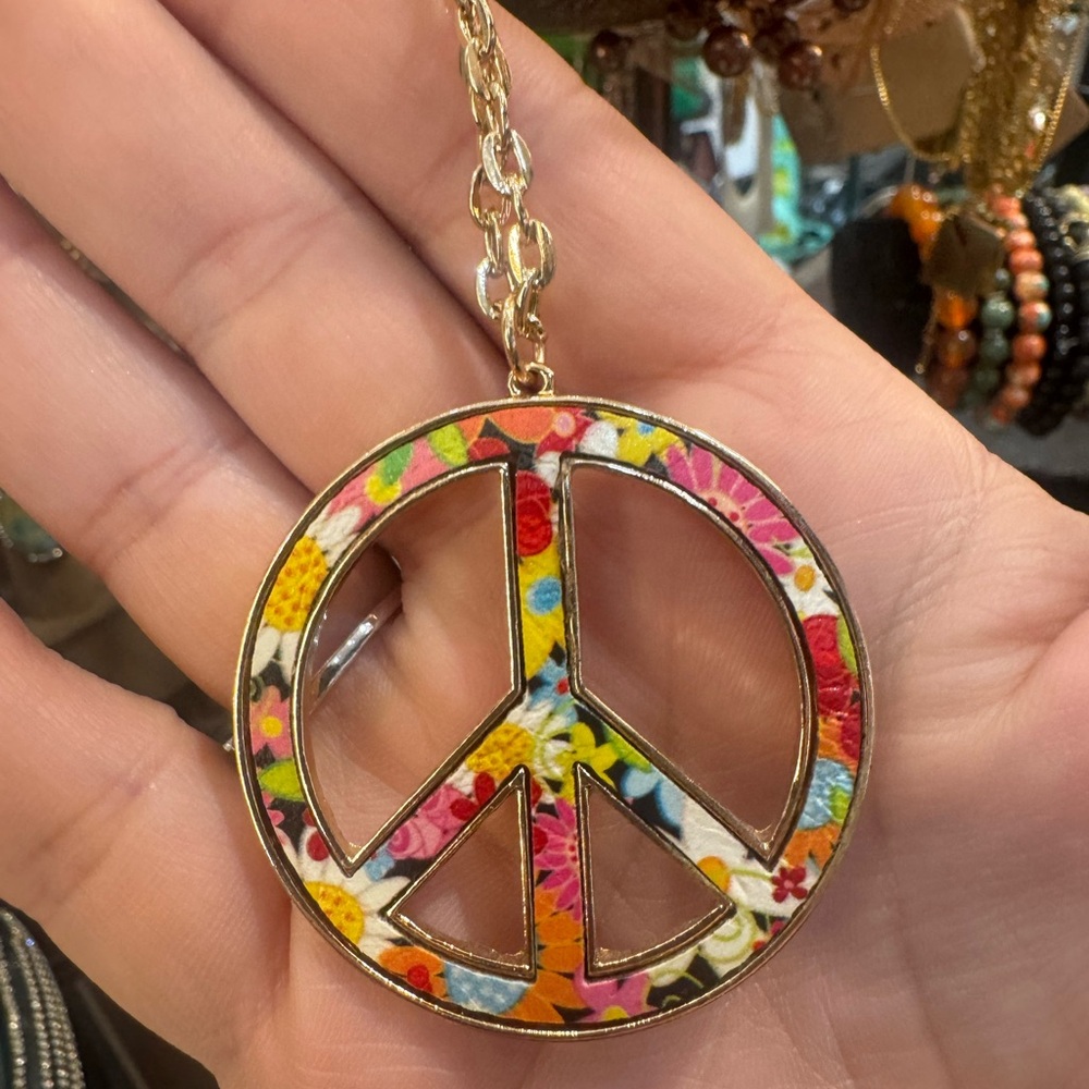 Colorful Peace Sign Pendant Necklace